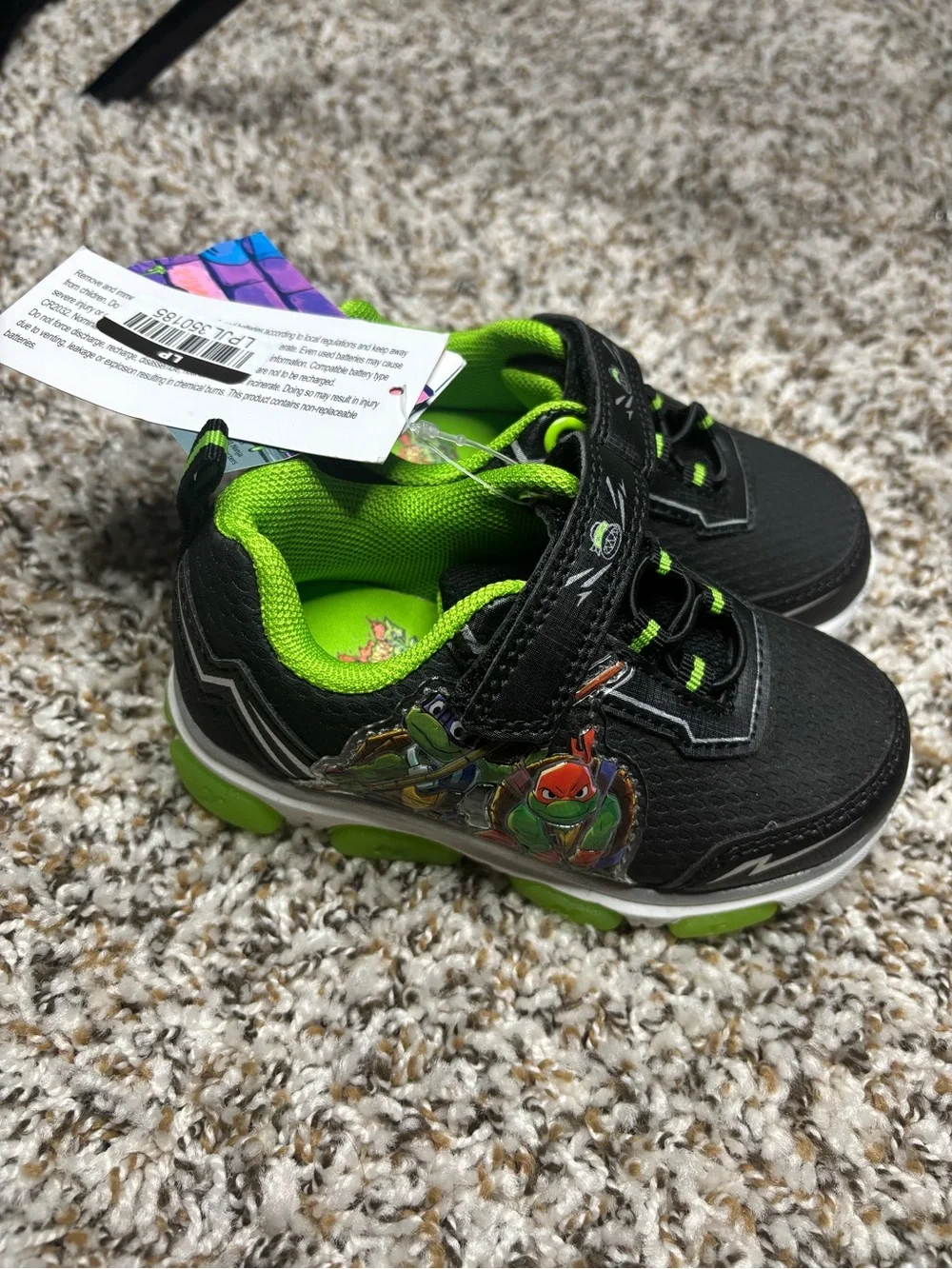 Kids Black & Lime Green Athletic Sneakers - Size 7
